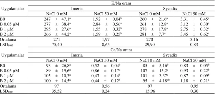 Table 2 B concentration of root and shoot of two sunflower genotypes in increasing doses of B applications under the  conditions with salt (NaCl 50) and without salt (NaCl 0)