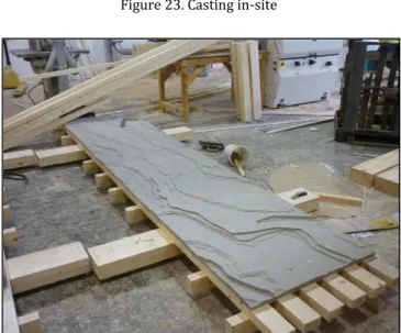 Figure 22. Silicone model, cutted and prepared for use  At the final of this process, concrete is poured into this moldings  with silicone assembled inside