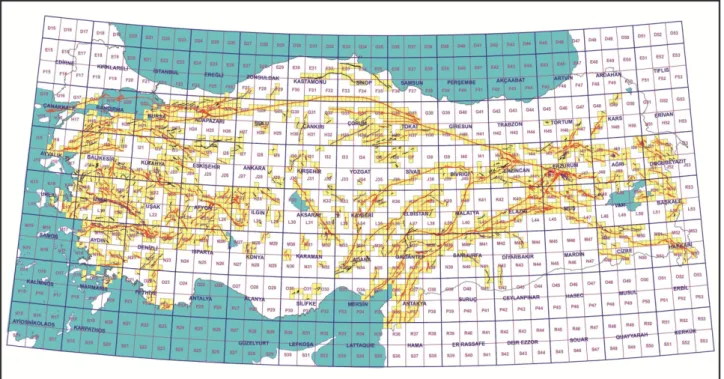 Şekil 3: 1:250.000 Ölçekli Türkiye Diri Fay Haritası Serisi ve 1:1.250.000 Ölçekli Türkiye Diri Fay Haritası’na temel  