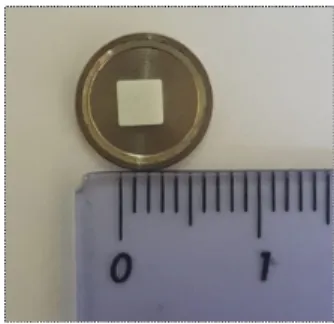 Figure 1. LiF:Mg,Cu,P (TLD-100H) dosimeter  TLD-100H dosimeters were annealed at 200 °C for  10  minutes  in  the  oven  and  then  the  TLDs  were  irradiated with a test dose of 0.1 Gy using  90 Sr/ 90 Y beta 