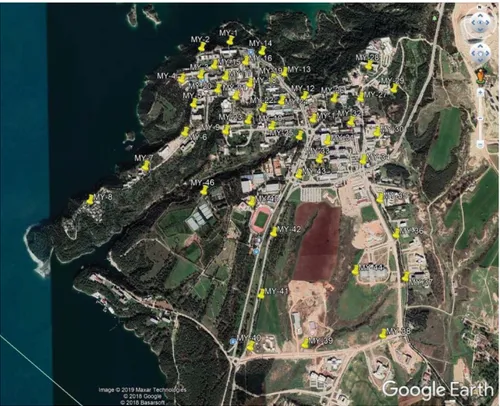 Şekil 1. Çukurova Üniversitesi Yerleşkesi Ölçüm Noktaları 