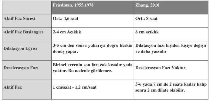 Tablo 1. Friedman ve Zhang dilatasyon eğrileri arasındaki farklar. 