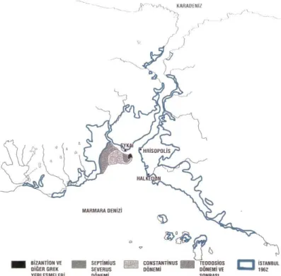 ġekil 3.1: 1962 yılına ait Ġstanbul haritası üzerinde Bizantion, Konstantinopolis 