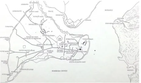 ġekil 3.14:  Ġstanbul’un kent planı, 1453-1520(Kuban, 2010: 222).