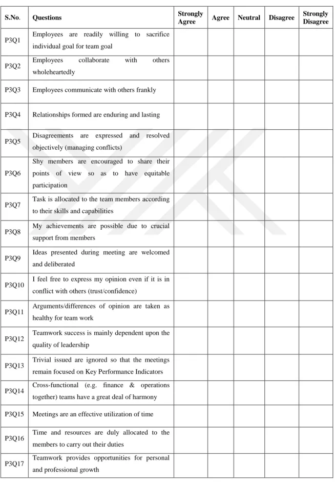 Table 3.5 Questionnaire Part III: Teamwork 