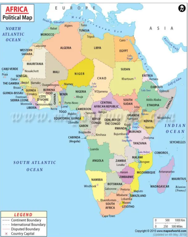 Figure 3.1: MAP OF Africa  Source:  Maps of World (2015), Political maps of Africa ,  