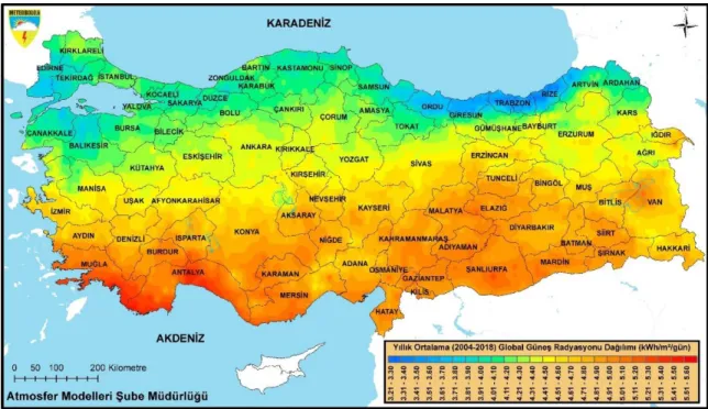 Figure 1.1: Solar radiation map of Turkey 
