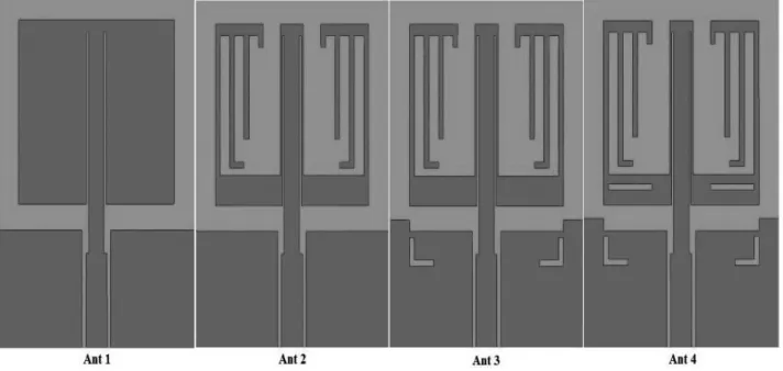 Figure 1:  Four improved prototypes of the proposed antenna