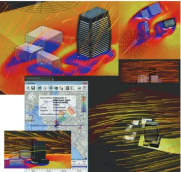 Figure 14. Demonstration of wind effects around an office building project in Autodesk Flow Design