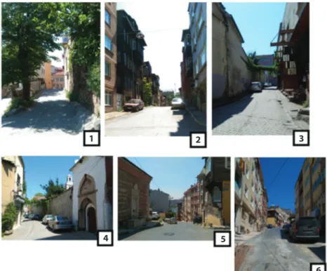 Figure 7. 1 -Aziz Street, 2-Basmaci Rusen Street, 3/4- Kalaycı Bahce, 5/6-Tursucu Cesmesi Street (Photographed by authors)