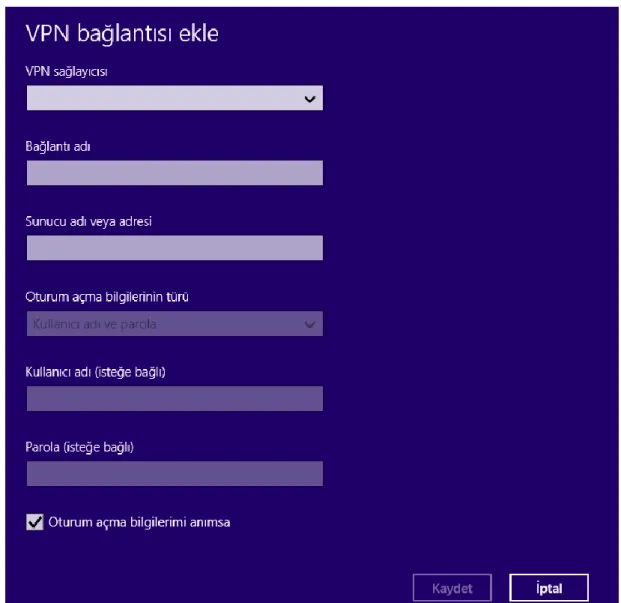Şekil 2.3 : Sanal özel ağ (vpn) bağlantısı ekleme 