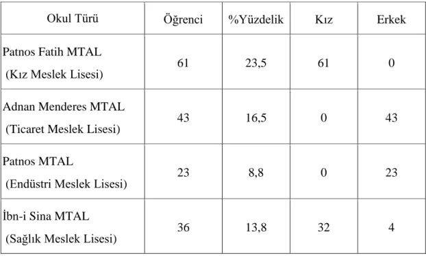 Çizelge 2.1-Cinsiyetlerine göre bulundukları okul türleri 