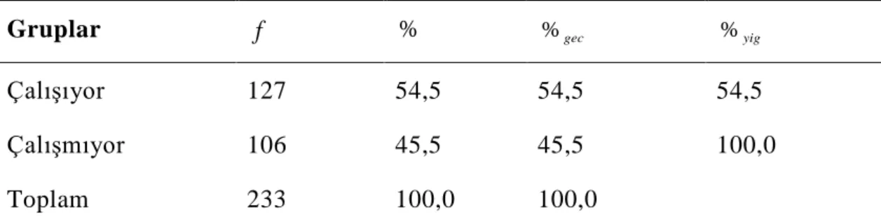 Çizelge  3.2.’de  görüldüğü  üzere  çalışma  grubunda  yer  alan  annelerine  eğitim  durumlarına  ilişkin63’ünün  (%27,0)  ortaöğretim,  139’unun  (%59,7)  lisans  ve  31’inin  (%13,3) lisansüstü eğitim aldıkları ortaya çıkmıştır