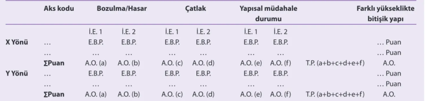 Tablo 5. Yapı tespit formundan gelen verilerin puan hesabı