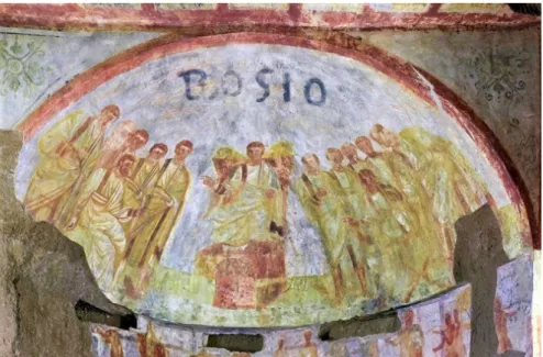 Şekil 2.16: İtalya St. Domitilla yeraltı mezarlarında yer alan katakomp duvar  resimleri