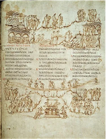 Şekil 2.21: Utrecht Psalter (Dualar ve ilahiler kitabı), adlı resimli el yazmasından bir  sayfa  örneği