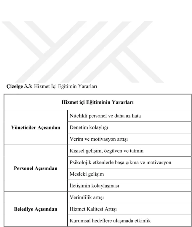 Çizelge 3.3: Hizmet  İçi Eğitimin Yararları 