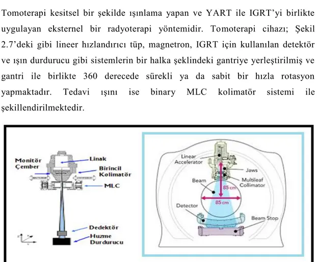ġekil 2.7: Helikal tomoterapinin gantri tasarımı (Lineer hızlandırıcı, Binary MLC,  Jawlar, dedektör sistemi ve ışın durdurucu).