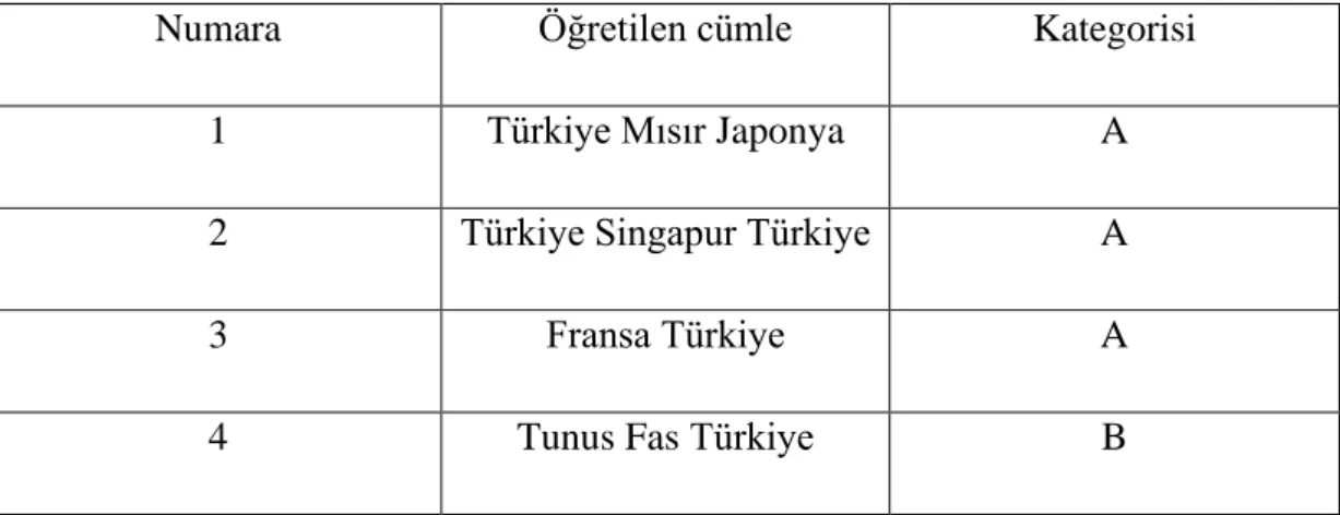 Çizelge 4. Örnek veri seti 