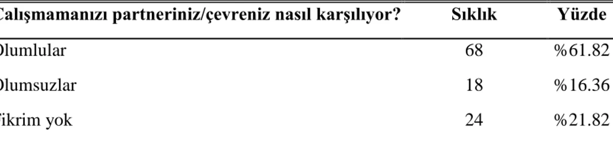 Çizelge  3.15:  Çalışmayan  kadınların  partnerleri  ve  çevrelerinin  bakış  açısına  göre 