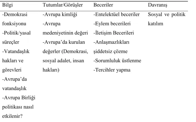 Çizelge 1.8: Avrupa Vatandaşlığı Eğitimi Safhaları 