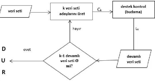 Şekil 3.1: Apriori Algoritması akış diyagramı (Eker, Oktaş ve Kayhan) 