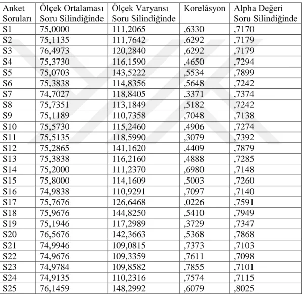 Tablo 3.1:  Güvenirlilik Analizi   -   Scale (Alpha) 