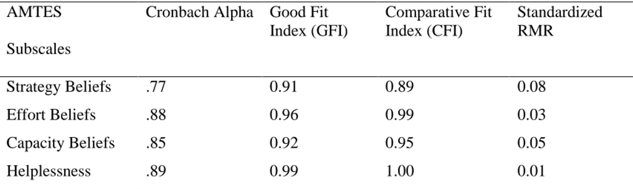 Table 5. CFA and Cronbach Alpha Results of AMTES Subscales  AMTES  