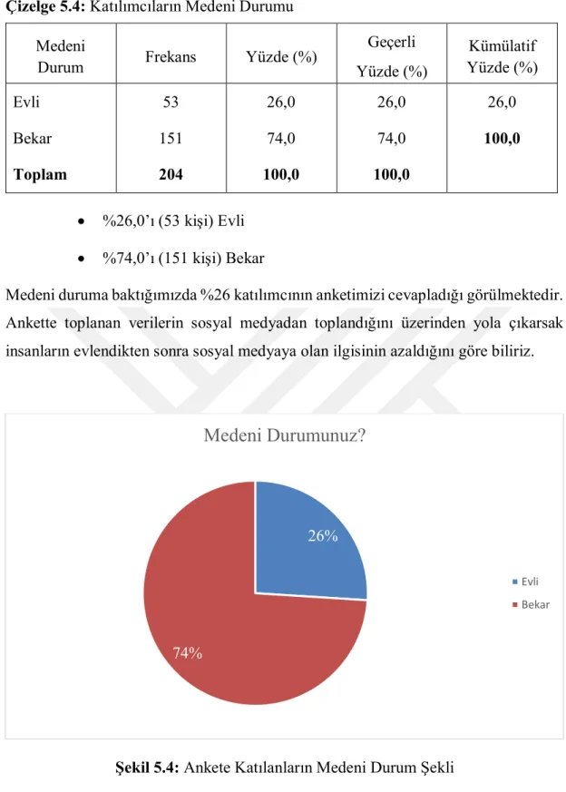 Şekil 5.4: Ankete Katılanların Medeni Durum Şekli 