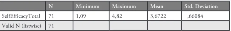 Table 4.1. Self-Efficacy Levels of Participants