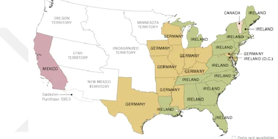 Figure 5.1: World - shows the countries where immigrants came in 1850s  Source: US Census/Pew Research Center 