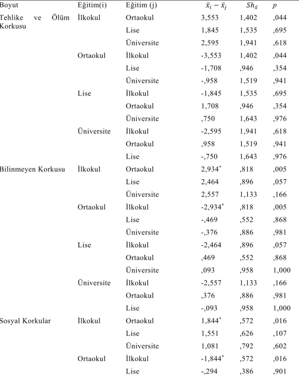 Çizelge 4.9:Scheffe Testi Sonuçları 