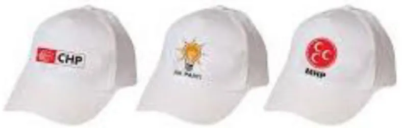 Şekil 2.3: Partilerin dağıttığı promosyon şapkalarından örnekler. 