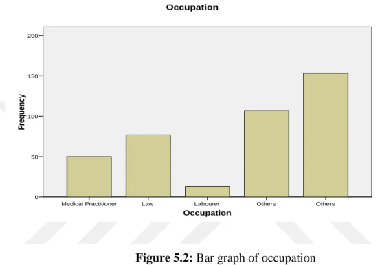 Table 5.5 shows that more individuals which were neither medical practitioners, lawyers  nor laborers participated in  the survey  and it contributed 65.1%