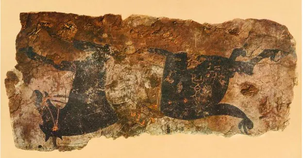 Şekil 2.11: Kara Hoço’da bulunan VIII. ve IX. yüzyıllara ait, 66×32 cm  ölçülerindeki koşan at freski 