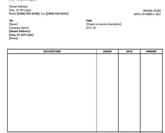 Table 2.1: Invoice for services sample 
