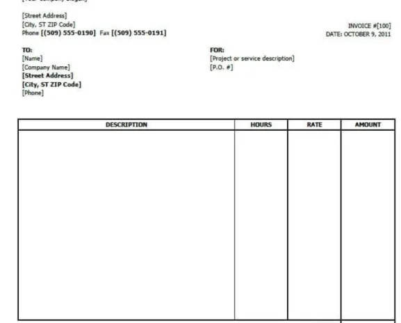 Table 2.1: Invoice for services sample 
