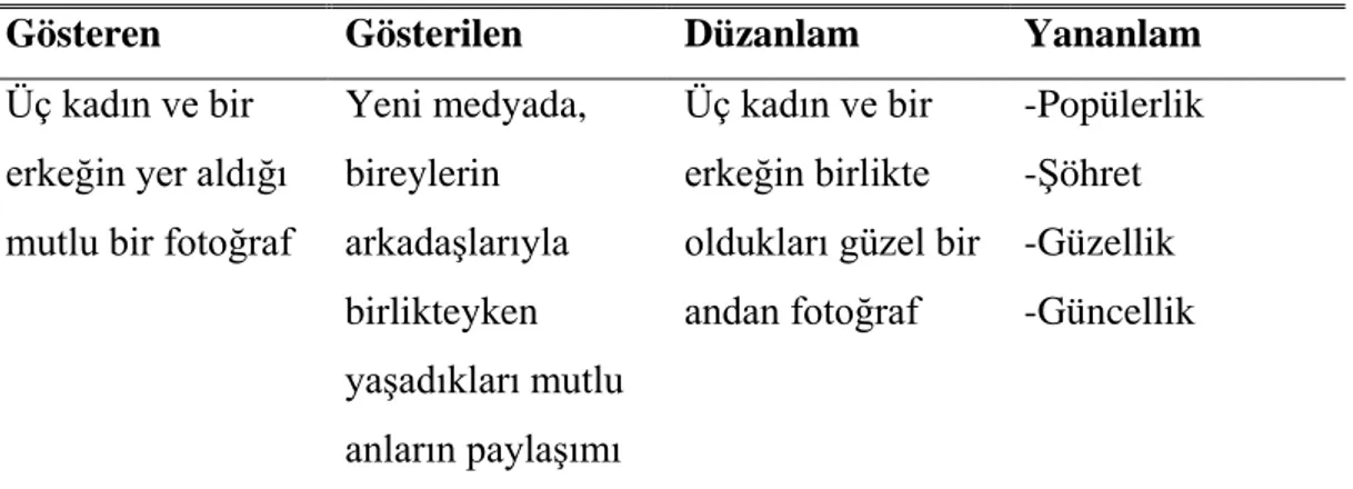 Çizelge 4.10:  Seçilen paylaşımın Roland Barthes’a Göre Görsel Göstergelerinin  Çözümlemesi- “burcin.goksu” 