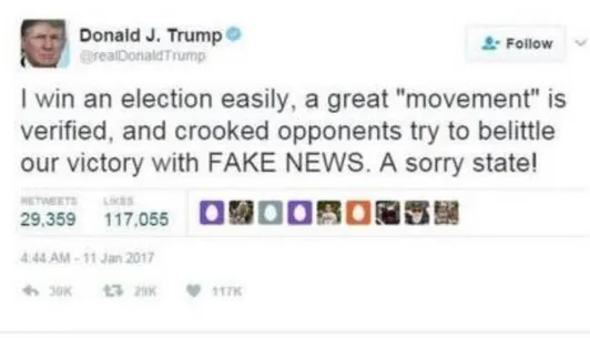 ġekil 4.1: Trump`ın 11 Ocak 2017 tarihli Tweeti 