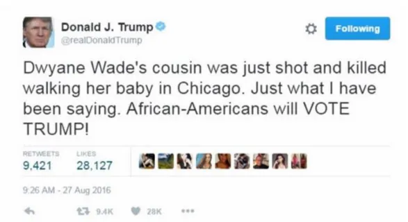 ġekil 4.10: Trump`ın 27 Ağustos 2016 tarihli Tweeti 