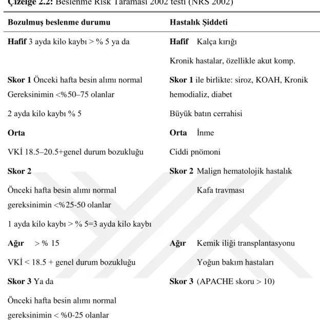Çizelge 2.2:  Beslenme Risk Taraması 2002 testi (NRS 2002) 
