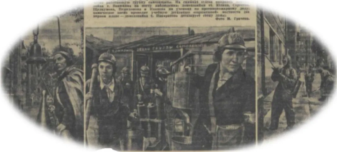 ġekil 4.24: Kadınların yangın tatbikatındaki hazırlıkları  Kaynak: (İzvestiya, 1941) 