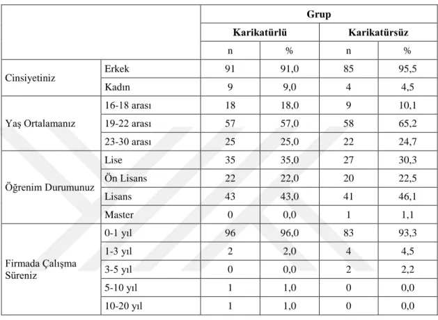 Çizelge 4.2: Demografik Bilgiler Dağılımı 