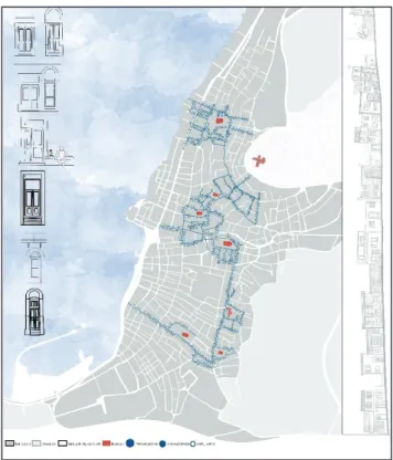 Figure 2. Transition analysis through the door entrances of church-centered commerce-houses produced  within the scope of the study