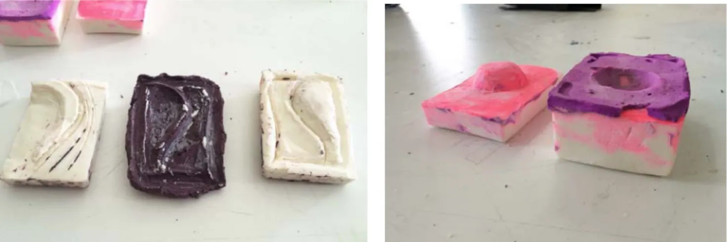 Figure 13. Plow movement in colored plaster poured in soap bars 