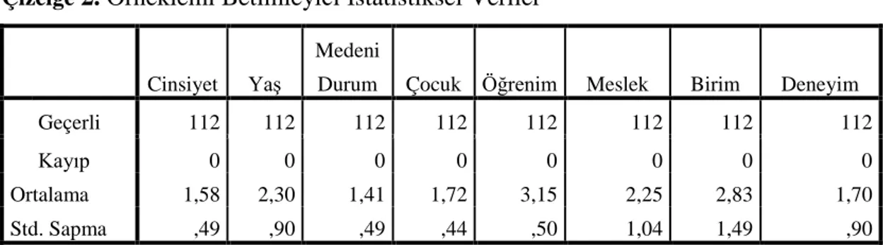 Çizelge  2. Örneklemi Betimleyici İstatistiksel Veriler 