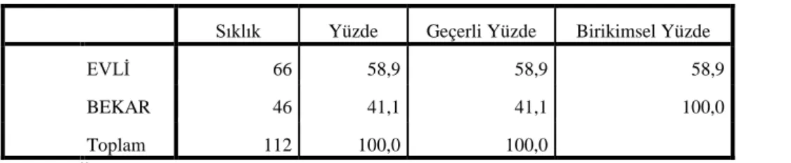 Çizelge  5. Katılımcıların Medeni Durumları 