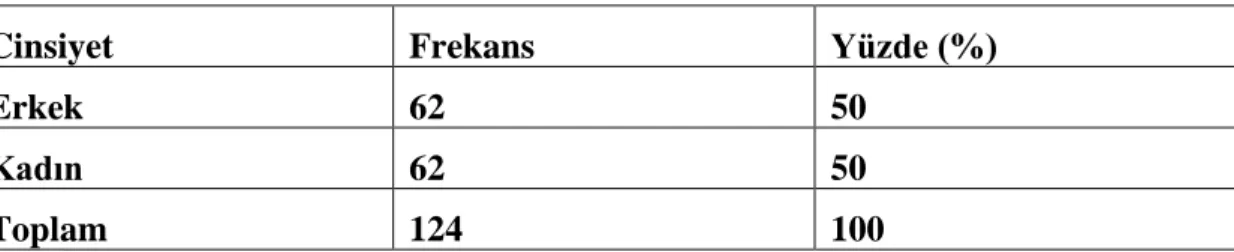Çizelge 4.4: Cinsiyetlere Göre Dağılım 