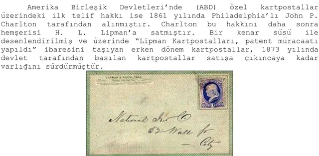 Şekil 1. ―Lipmann‘s Postal Cards‖ ibareli kartpostal örneği (ABD)  (Figure 1. Post card sample with ―Lipmann‘s Postal Cards‖ print) (USA) 