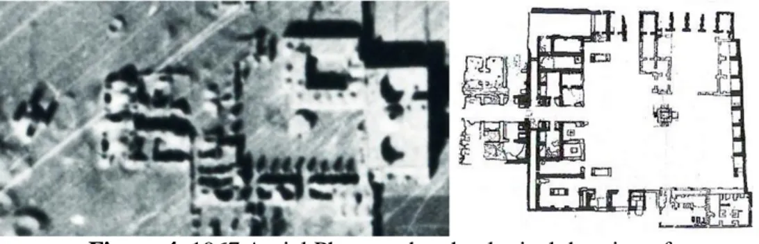 Figure 4. 1967 Aerial Photo and archeological drawing of   Market (Bazarche)and Caravanserai 